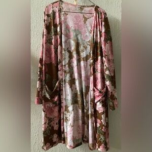 Elegant Floral Women's Long Sleeves Pink & Mauve Spring Cardigan Size M